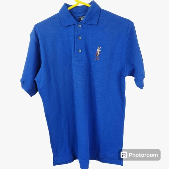 VTG Warner Brothers Studio 1996 Mens Wile E Coyote Short Sleeve Polo Size XS - Picture 1 of 6